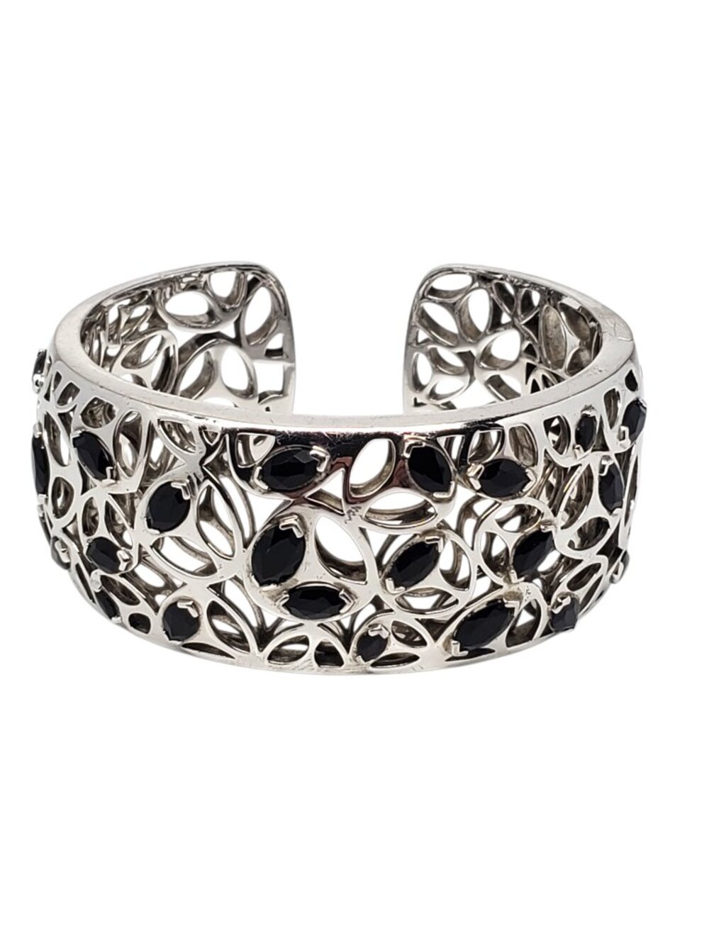Di Modolo Sterling Silver Black Stone Openwork Hinged Cuff Bracelet #24677